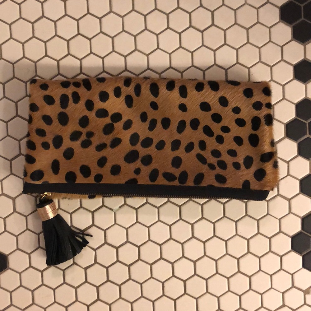 Leopard fold over clutch